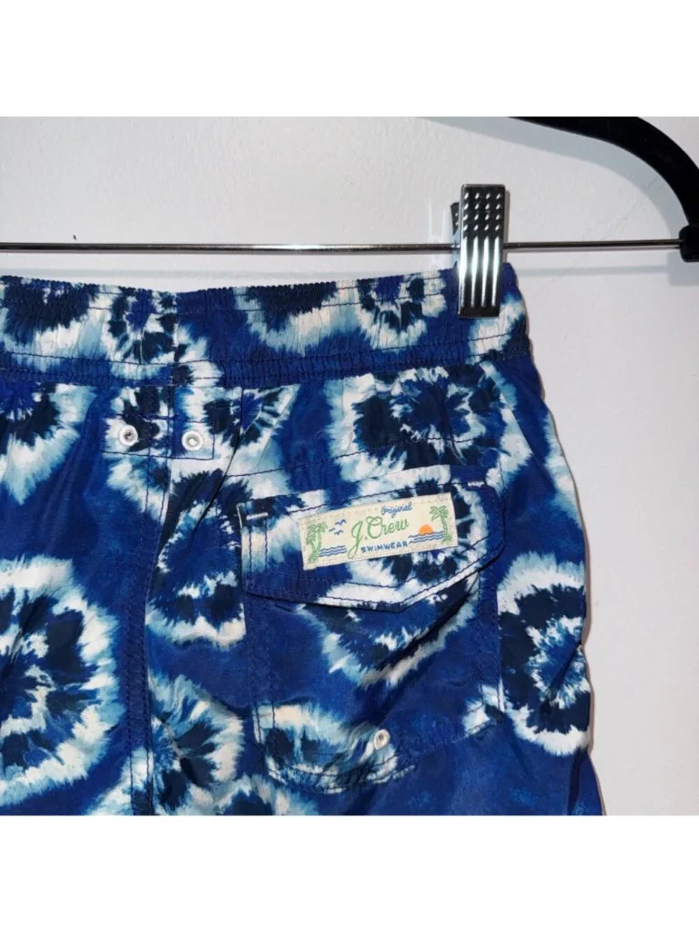 Crewcuts Tie-Dye Swim Trunks Size 6 Drawstring Blue/White Mesh Lining Swimwear